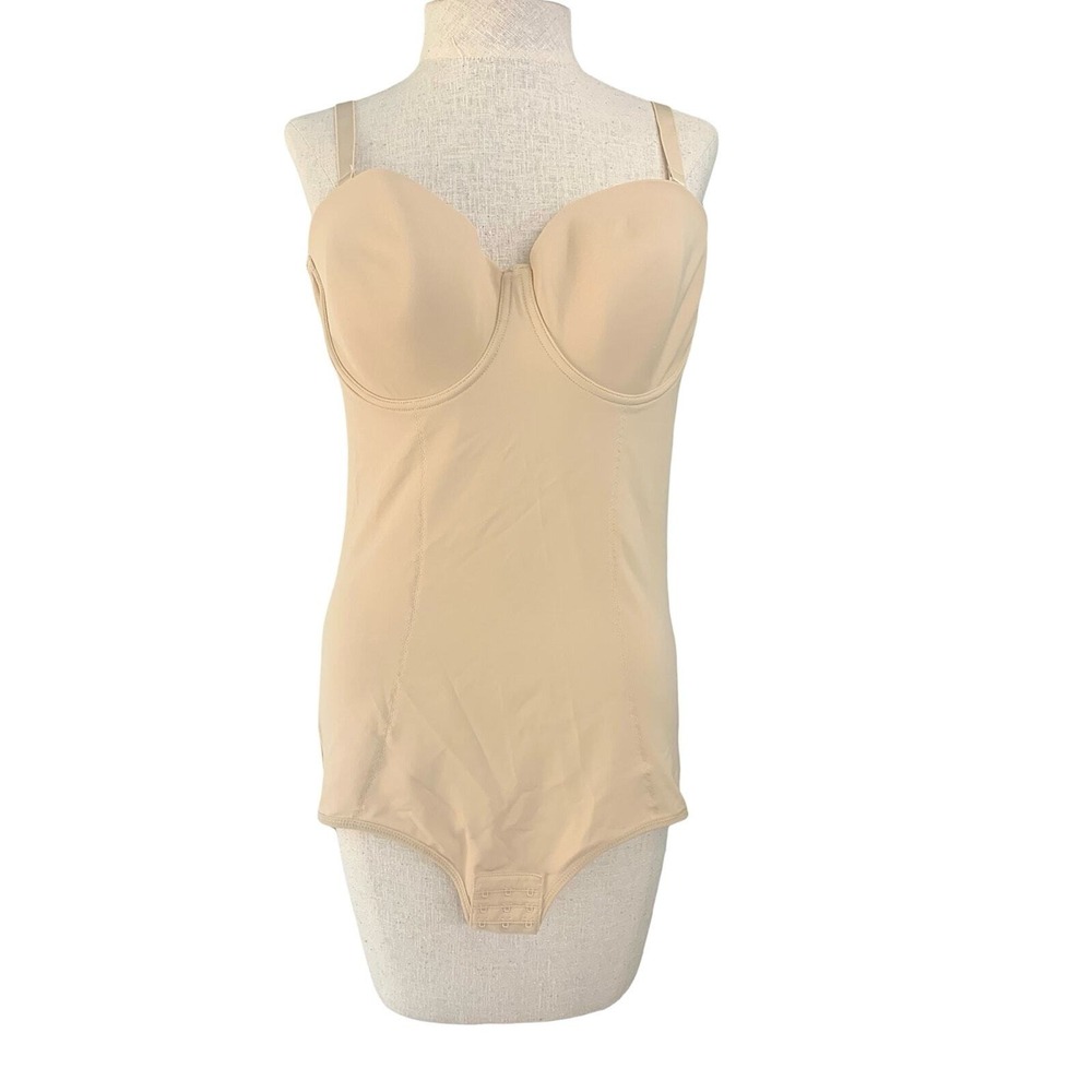 Women's Bodysuit Shapewear Tummy Control Backless with Built-in Bra Beige Sz 2XL - Picture 2 of 13